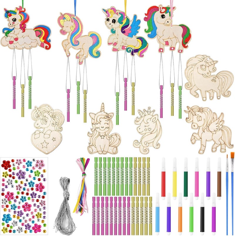 KASTWAVE 9 Pack Unicorn Wooden Wind Chime Craft Kit – DIY Paint Arts & Crafts Set, Creative Gift for Boys Girls, Activity, Summer Camp, Birthday Party Fun - Image 2