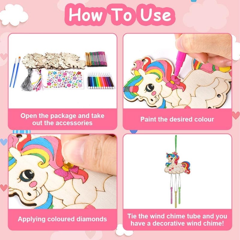 KASTWAVE 9 Pack Unicorn Wooden Wind Chime Craft Kit – DIY Paint Arts & Crafts Set, Creative Gift for Boys Girls, Activity, Summer Camp, Birthday Party Fun - Image 5