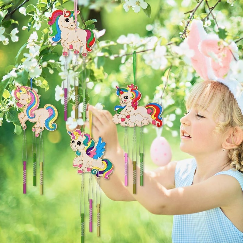 KASTWAVE 9 Pack Unicorn Wooden Wind Chime Craft Kit – DIY Paint Arts & Crafts Set, Creative Gift for Boys Girls, Activity, Summer Camp, Birthday Party Fun - Image 3