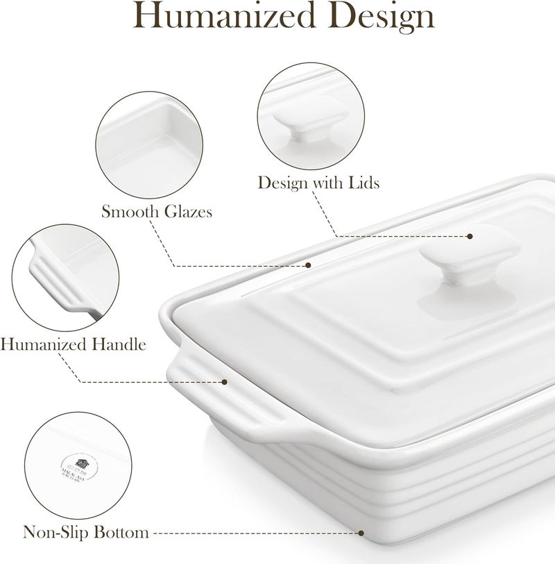MALACASA Casserole Dish for Oven, 4.4 Qt Porcelain Baking Dish with Lid, 9x13 Baking Pan with Handles, Large Lasagna Pan Deep, Rectangular Bakeware, Microwave Safe, White, Series BAKE - Image 5