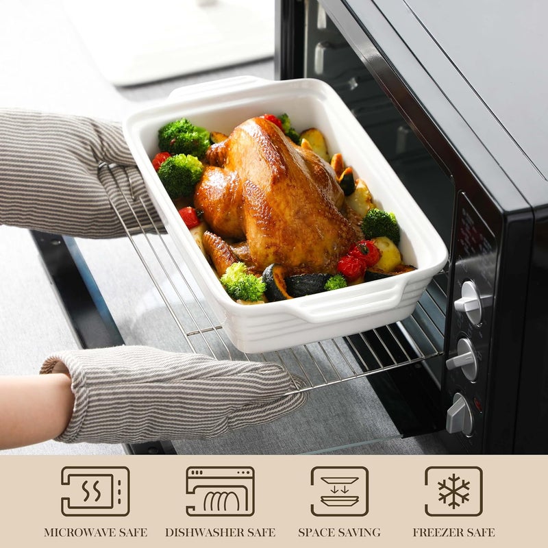 MALACASA Casserole Dish for Oven, 4.4 Qt Porcelain Baking Dish with Lid, 9x13 Baking Pan with Handles, Large Lasagna Pan Deep, Rectangular Bakeware, Microwave Safe, White, Series BAKE - Image 4