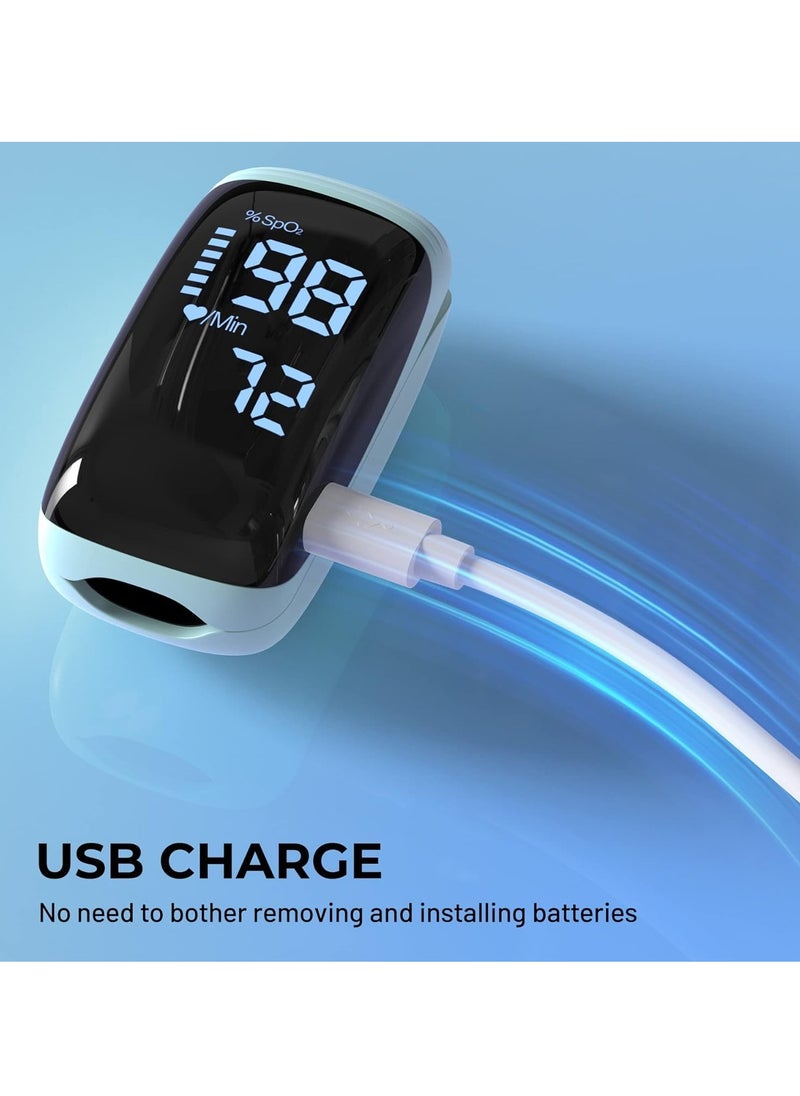 Fingertip Pulse Oximeter, Oxygen Meter Finger Blood Oxygen Saturation with Lanyard Pulse Monitor Rechargeable, Spo2 Reading for Home, Outdoor Sports