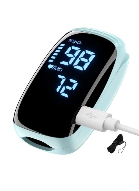 Fingertip Pulse Oximeter, Oxygen Meter Finger Blood Oxygen Saturation with Lanyard Pulse Monitor Rechargeable, Spo2 Reading for Home, Outdoor Sports