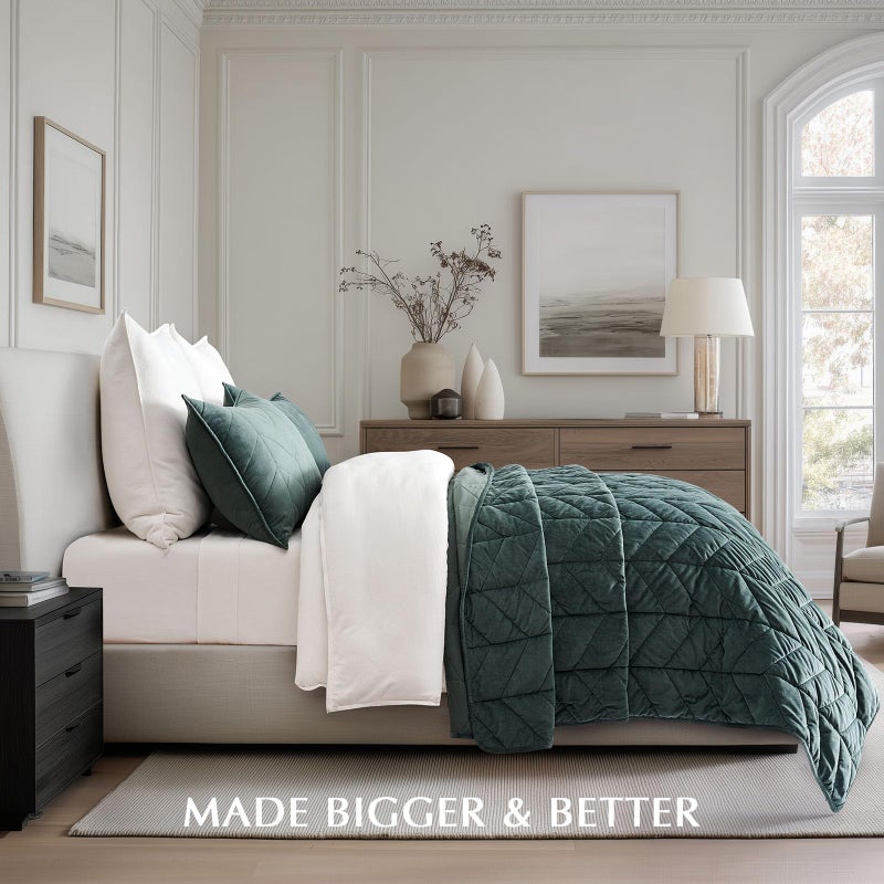 EVERGRACEHOME EVERGRACE 3 Pieces Luxurious Velvet King Quilts, Ultra Soft Lightweight Velvet Comforter Set, Matelasse Oversized Bedspread Coverlet for All Season with 2 Shams, Forest Green, 108"x96" - Image 4