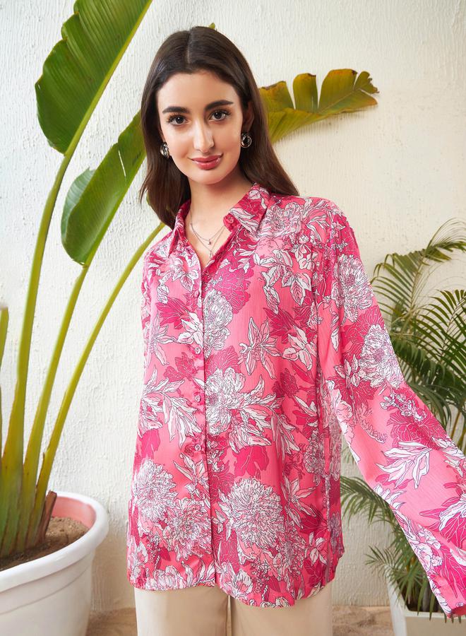 SASSAFRAS Oversized Floral Print Shirt with Drop Shoulder Sleeves - Image 2