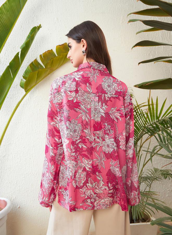 SASSAFRAS Oversized Floral Print Shirt with Drop Shoulder Sleeves - Image 5