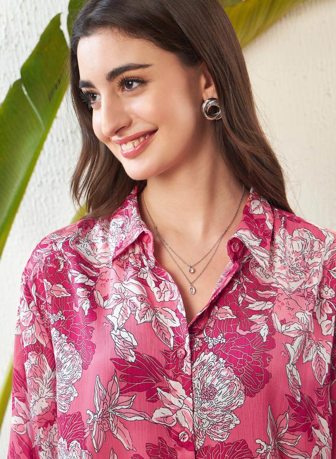 SASSAFRAS Oversized Floral Print Shirt with Drop Shoulder Sleeves - Image 4