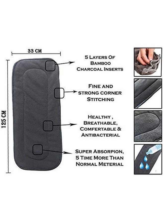 BabyMoon (Set Of 2) 1 Cloth Diaper With 5Layers Charcoal Bamboo Insert) Premium Adjustable Reusable Cloth Diaper  - Image 3