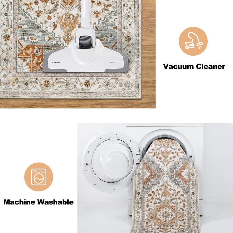 Yamaziot Boho Washable Kitchen Rugs Sets of 3, Non Slip Kitchen Mats for Floor with Rubber Backing, Waterproof & Stain Resistant Thick Carpet Runner Throw Rug for Kitchen, Laundry Room, Hallway - Image 5