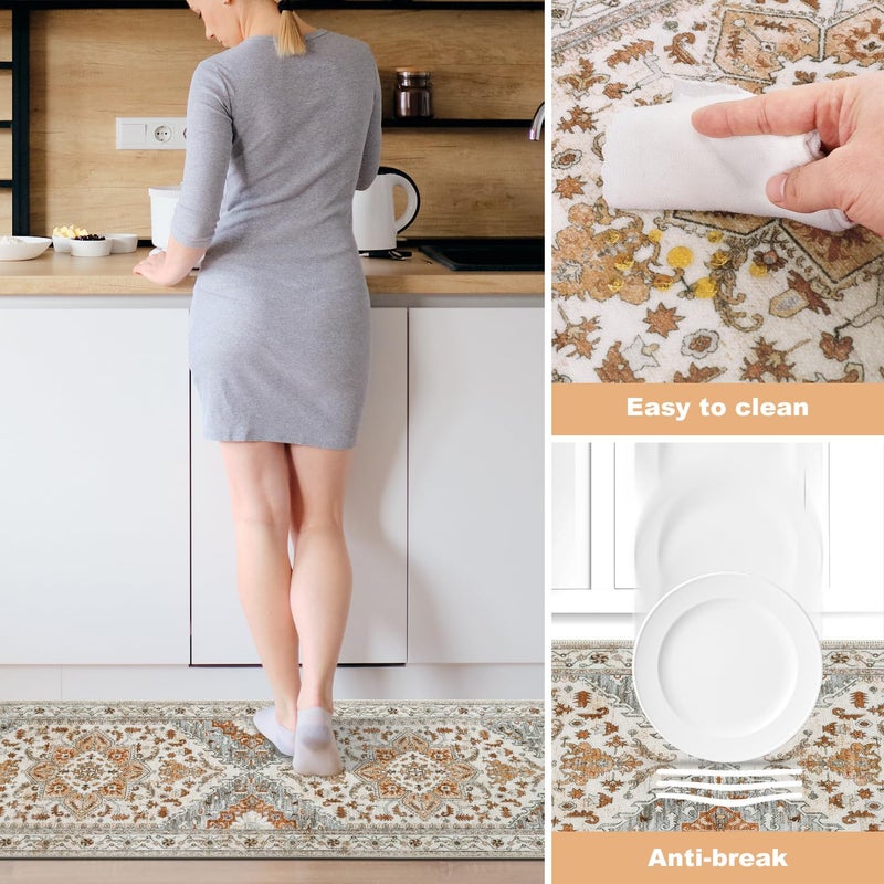 Yamaziot Boho Washable Kitchen Rugs Sets of 3, Non Slip Kitchen Mats for Floor with Rubber Backing, Waterproof & Stain Resistant Thick Carpet Runner Throw Rug for Kitchen, Laundry Room, Hallway - Image 4