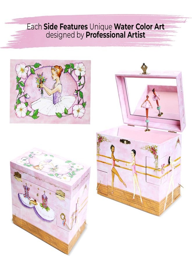 Enchantmints Black Ballerina Jewelry Box for Girls Spins to Swan Lake 4 Pullout Drawers - Image 4