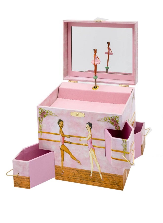 Enchantmints Black Ballerina Jewelry Box for Girls Spins to Swan Lake 4 Pullout Drawers - Image 1
