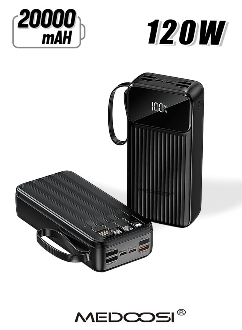 MEDOOSI Power Bank 20000 mAh power bank with Built-in USB-C Data Cable, Fast Charging power bank for .Black