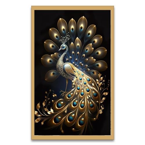 DEKORSTATION Panoramic Golden Peacock Design Canvas Framed Wall Painting for Living Room |Bedroom | Office | Drawing room |Hotel Wall Decoration (24 Inch x 12 Inch) - Image 2