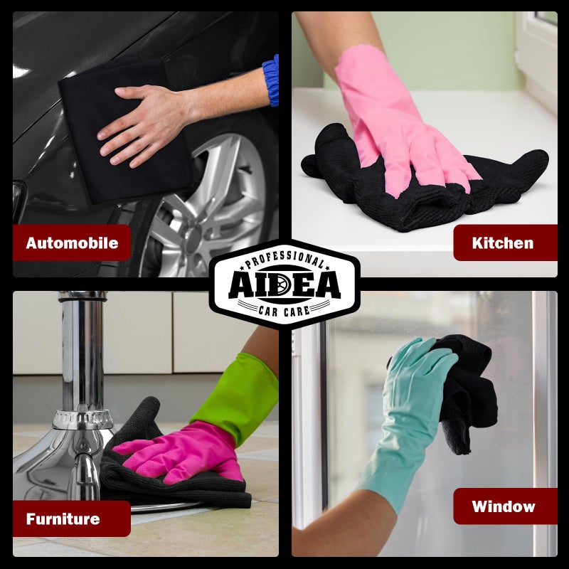 AIDEA Microfiber Cleaning Cloth Black 10PK, Microfiber Towels for Cars, Premium Wash Cloths, Dusting Cloth Lint Free Cleaning Rags for SUVs, House, Kitchen, Window, Cleaning Supplies12Ã—12" - Image 5