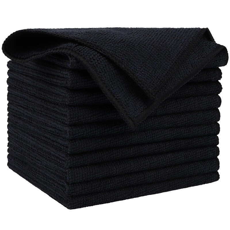 AIDEA Microfiber Cleaning Cloth Black 10PK, Microfiber Towels for Cars, Premium Wash Cloths, Dusting Cloth Lint Free Cleaning Rags for SUVs, House, Kitchen, Window, Cleaning Supplies12Ã—12" - Image 1