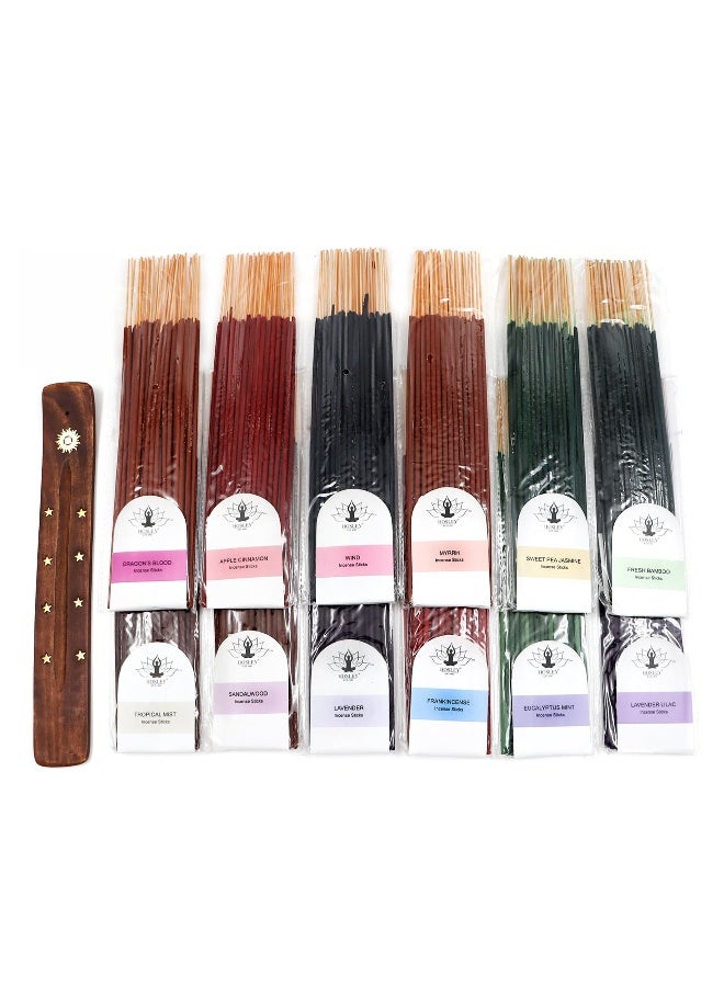 Hosley Aromatherapy 480 Pack Incense Sticks Lavender Eucalyptus Mint Sandalwood Sweet Pea Jasmine Tropical Mist Apple Cinnamon Fresh Bamboo Dragon's Blood Myrrh Lavender Lilac Hills, and Frankincense - Image 2