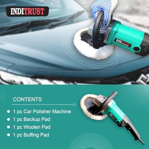 Inditrust Electric Car Polisher Machine, 1500W, 7-inch, Variable Speed Control, 6-Months Warranty Copper Winding, with Buffing Pad - Image 3