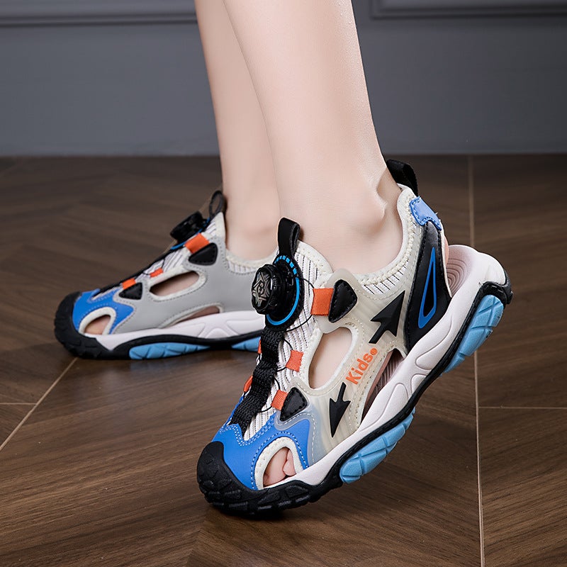 Children'S Shoes Rotating Buttons Boys And Girls Baotou Sandals Summer Large Children Leather Breathable Comfortable Beach Shoes - Image 3