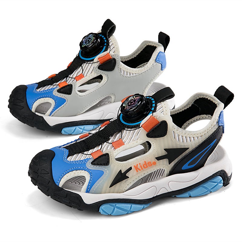 Children'S Shoes Rotating Buttons Boys And Girls Baotou Sandals Summer Large Children Leather Breathable Comfortable Beach Shoes - Image 1