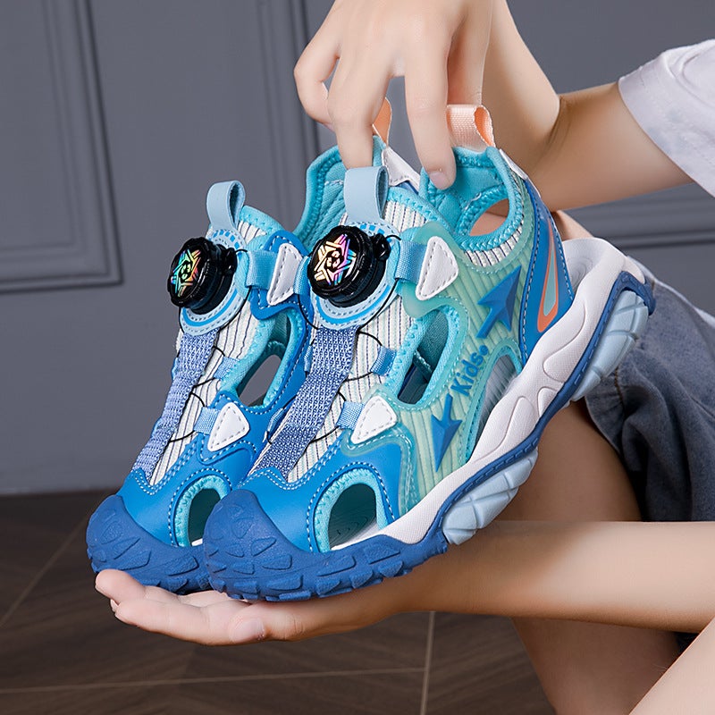 Children'S Shoes Rotating Buttons Boys And Girls Baotou Sandals Summer Large Children Leather Breathable Comfortable Beach Shoes - Image 2
