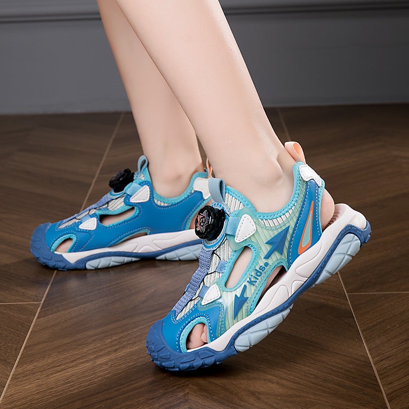 Children'S Shoes Rotating Buttons Boys And Girls Baotou Sandals Summer Large Children Leather Breathable Comfortable Beach Shoes - Image 5