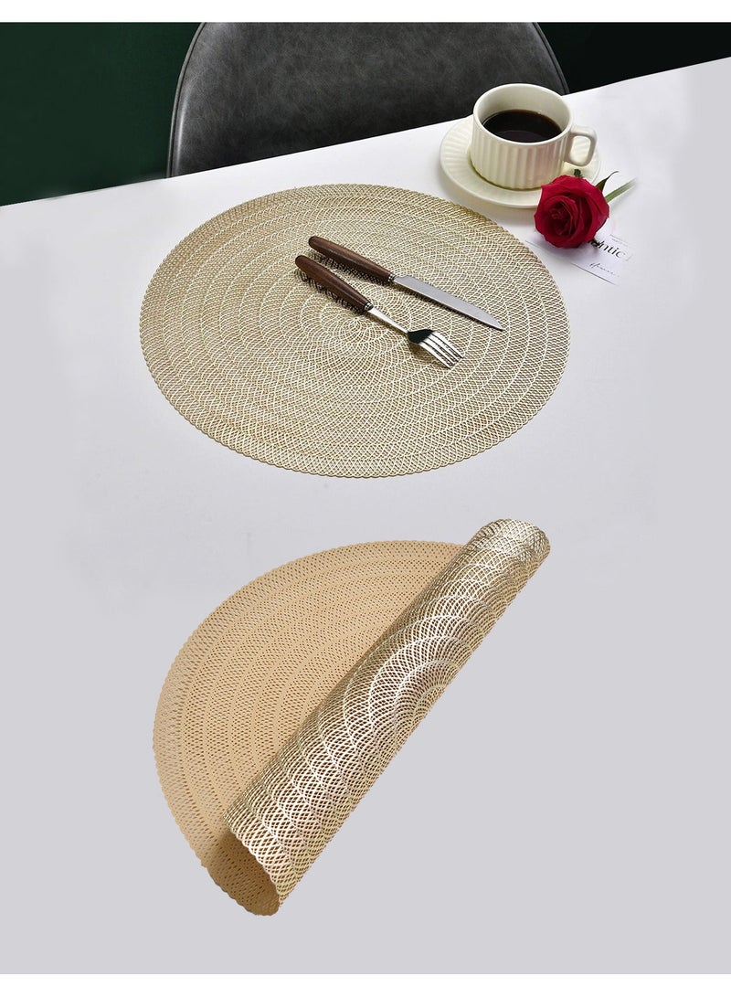 الذهب المعدني جولة Placemats مجموعة من 4 فينيل جوف Placemats غير انزلاق بقعة مقاومة للحرارة مكان حصاري طاولة الطعام، 15x15 بوصة - Image 4