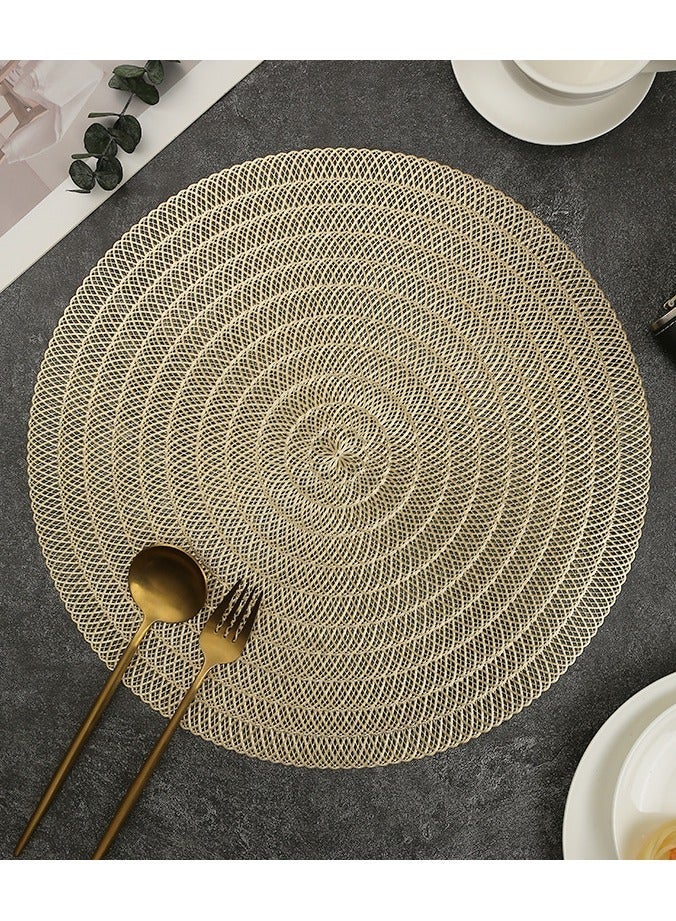 الذهب المعدني جولة Placemats مجموعة من 4 فينيل جوف Placemats غير انزلاق بقعة مقاومة للحرارة مكان حصاري طاولة الطعام، 15x15 بوصة - Image 1