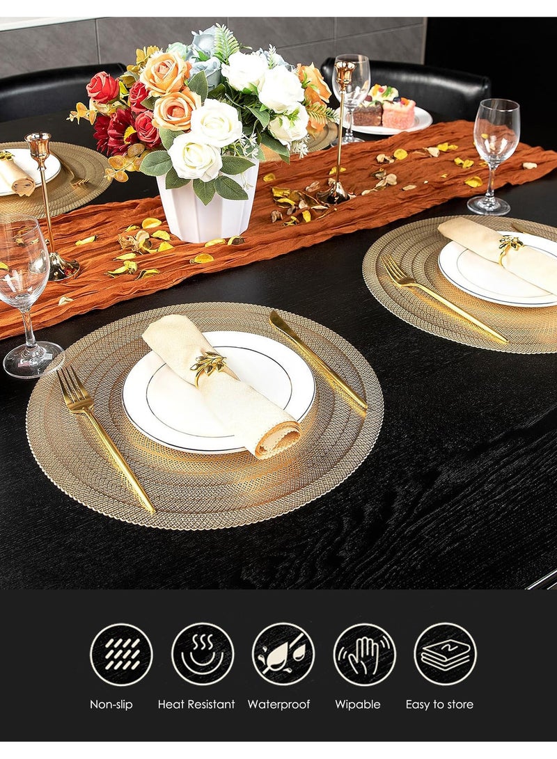 الذهب المعدني جولة Placemats مجموعة من 4 فينيل جوف Placemats غير انزلاق بقعة مقاومة للحرارة مكان حصاري طاولة الطعام، 15x15 بوصة - Image 5