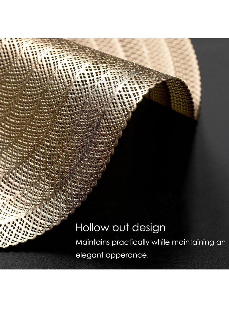 الذهب المعدني جولة Placemats مجموعة من 4 فينيل جوف Placemats غير انزلاق بقعة مقاومة للحرارة مكان حصاري طاولة الطعام، 15x15 بوصة - Image 3