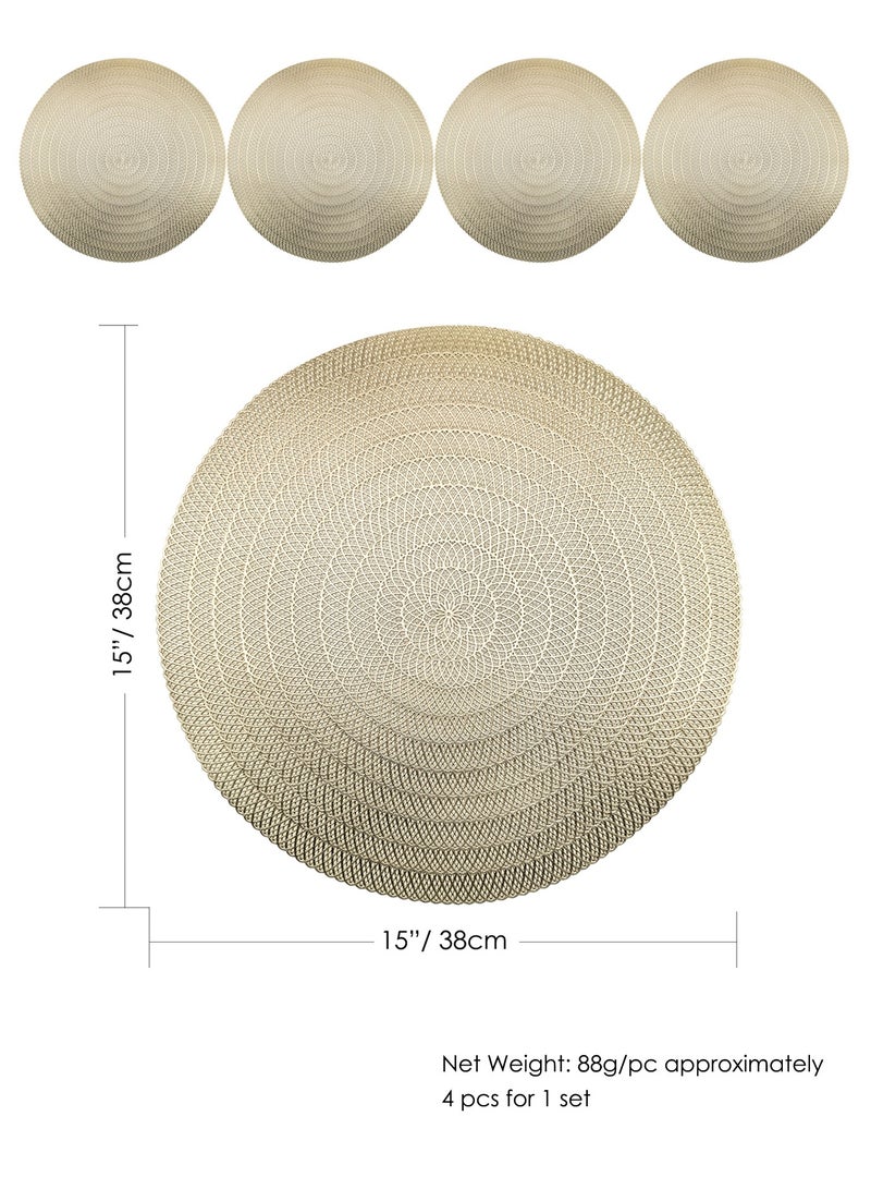الذهب المعدني جولة Placemats مجموعة من 4 فينيل جوف Placemats غير انزلاق بقعة مقاومة للحرارة مكان حصاري طاولة الطعام، 15x15 بوصة - Image 2