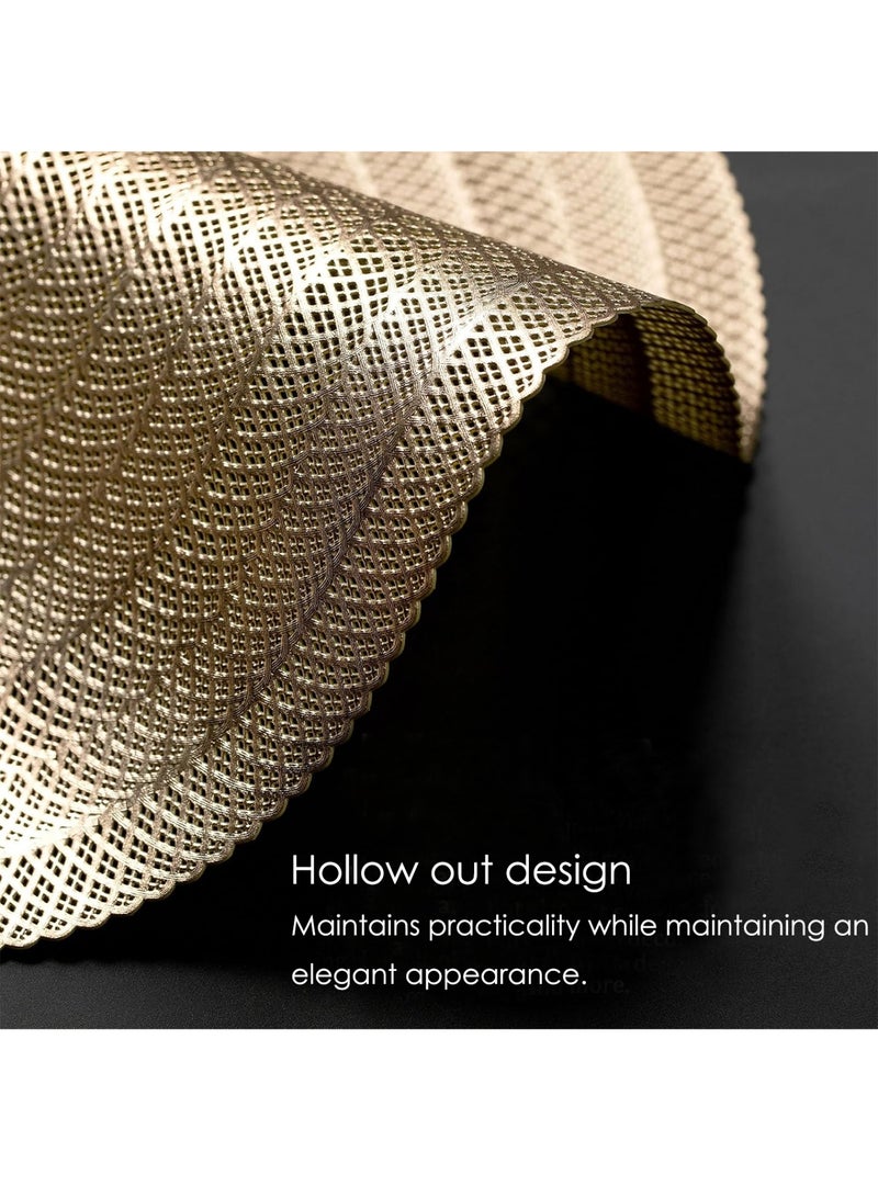 الذهب المعدني جولة Placemats مجموعة من 4 فينيل جوف Placemats غير انزلاق بقعة مقاومة للحرارة مكان حصاري طاولة الطعام، 15x15 بوصة - Image 3