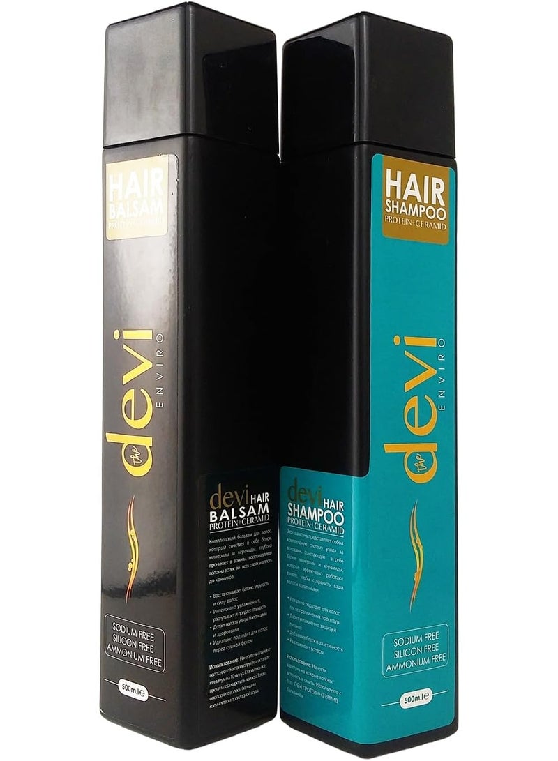 ديفي مجموعة ديفي للعناية الاحترافية بالشعر بالبروتين + سيراميد - شامبو 500 مل وبلسم500 مل (Protein + Ceramide) خالي من الصوديوم - Image 1