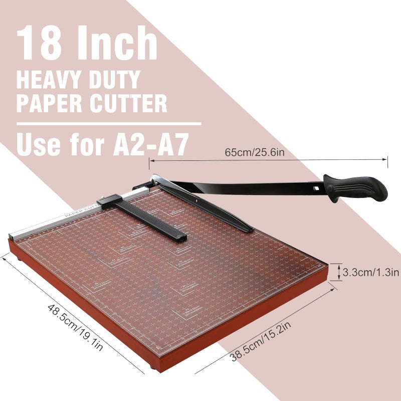 Homdox Paper Cutter Heavy Duty 18" Cut Length Professional Large Paper Cutter 12-Sheet Capacity Guillotine Paper Cutter for Cardstock, Safety, Efficience, Wide Use for Office, School, Home (A2-A7) - Image 2