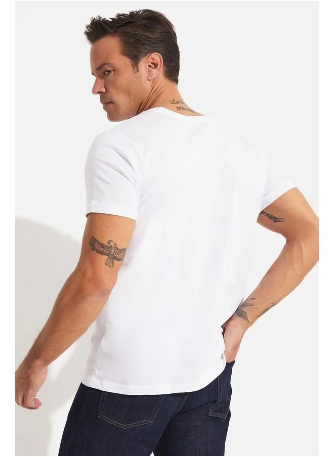 JUNE June Men Regular Fit 100% Cotton Basic Crew Neck Tshirt White