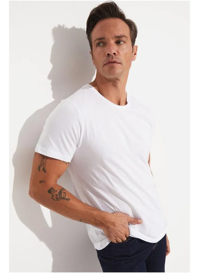 JUNE June Men Regular Fit 100% Cotton Basic Crew Neck Tshirt White