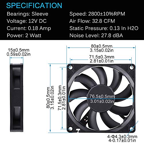 GDSTIME 8cm 80mm X 80mm X 15mm 12v Brushless Dc Cooling Fan - Image 2