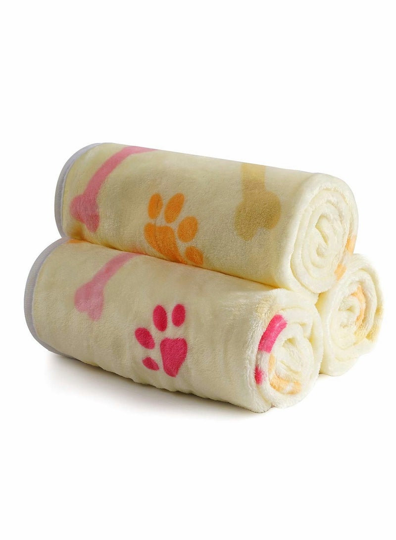 KASTWAVE Puppy Blanket, Kitten Blankets, 1 Pack 3 Blankets for Dogs, Super Soft Fluffy Premium Fleece Pet Blanket Flannel Throw for Dog Puppy Cat Bone Paw, Light Yellow, Kitten Puppy Small Animals Towel - Image 3