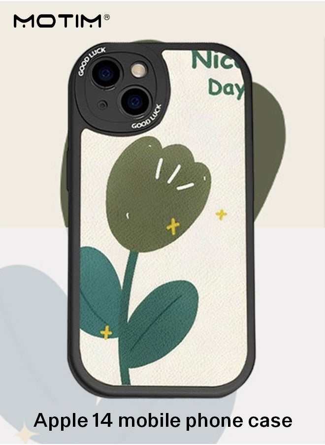 Motim Leather Tulip Flower Case for iPhone 14 Cute Floral Pattern Design Phone Case Shockproof Protective Soft Slim Cover for Girls Women  - Image 1