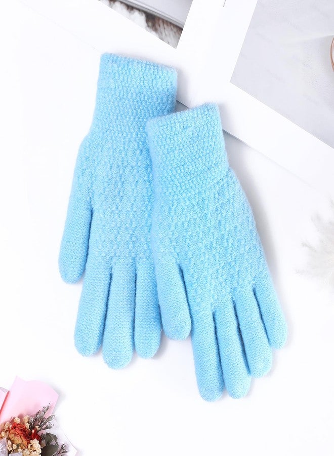 FENELY Winter Gloves for Boys Girls - Kids Warm Knit Thermal Cable Knitted Gloves Wool Fleece Lined Mittens for Cold Weather (Sky blue, 1 Pair) - Image 5