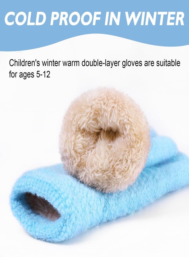 FENELY Winter Gloves for Boys Girls - Kids Warm Knit Thermal Cable Knitted Gloves Wool Fleece Lined Mittens for Cold Weather (Sky blue, 1 Pair) - Image 3