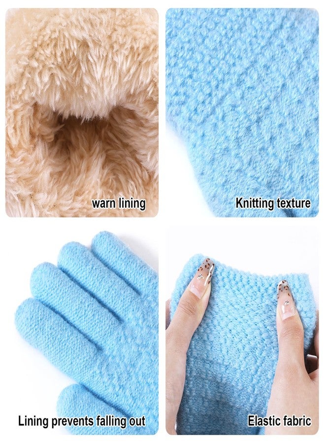 FENELY Winter Gloves for Boys Girls - Kids Warm Knit Thermal Cable Knitted Gloves Wool Fleece Lined Mittens for Cold Weather (Sky blue, 1 Pair) - Image 2