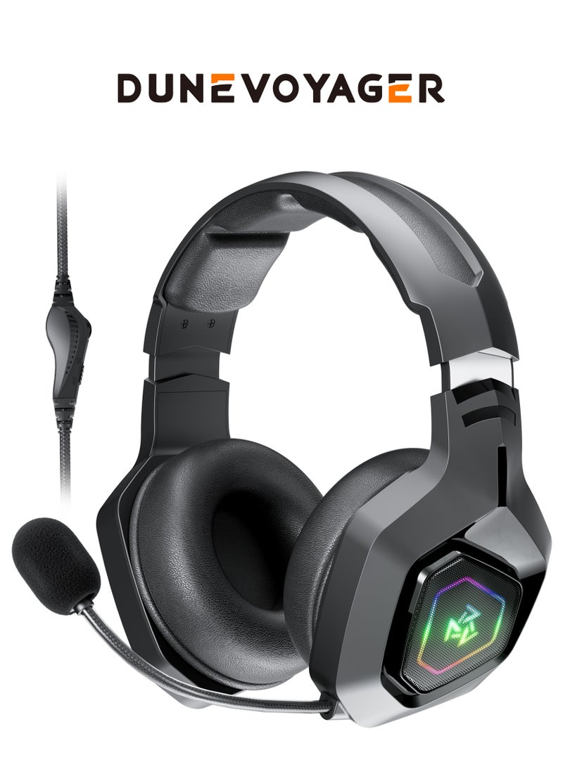 DuneVoyager Professional Gaming Headset, 50mm Large Drivers, Comfortable Soft Ear Cushions, 360° Adjustable Noise-Canceling HD Microphone, In-line Volume Control, RGB Lighting, Gold-Plated Connector, Adjustable Headband, For PS4/PS5/XOne/XSeries/Nintendo Switch/PC - Wired  - Image 1