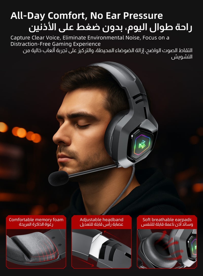 DuneVoyager Professional Gaming Headset, 50mm Large Drivers, Comfortable Soft Ear Cushions, 360° Adjustable Noise-Canceling HD Microphone, In-line Volume Control, RGB Lighting, Gold-Plated Connector, Adjustable Headband, For PS4/PS5/XOne/XSeries/Nintendo Switch/PC - Wired  - Image 4