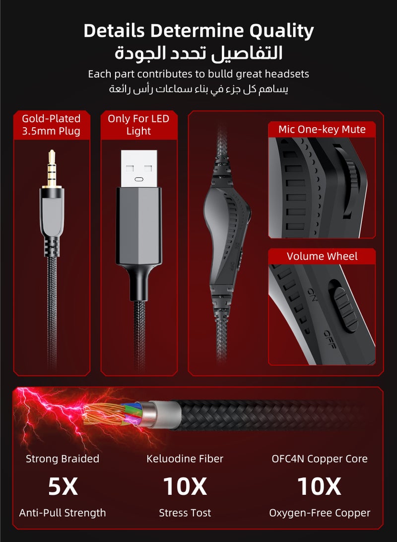 DuneVoyager Professional Gaming Headset, 50mm Large Drivers, Comfortable Soft Ear Cushions, 360° Adjustable Noise-Canceling HD Microphone, In-line Volume Control, RGB Lighting, Gold-Plated Connector, Adjustable Headband, For PS4/PS5/XOne/XSeries/Nintendo Switch/PC - Wired  - Image 5