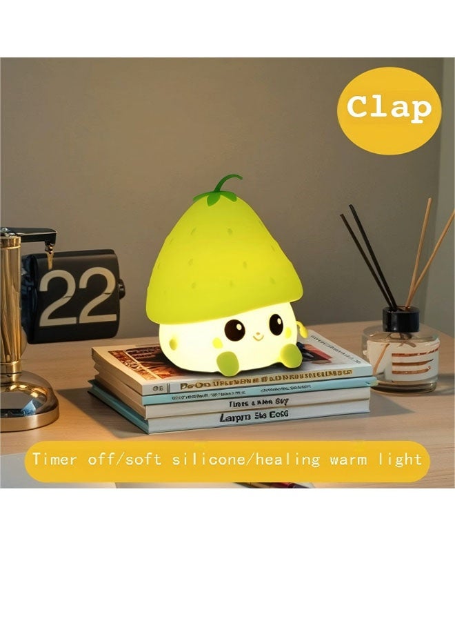 Green Berry Silicone Night Light | Cute Strawberry LED USB Rechargeable Bedside Lamp | 15H Long-Lasting Nursery Gift - Image 3