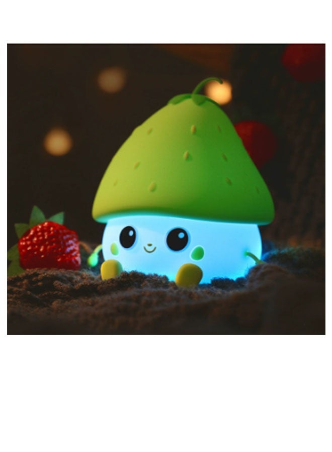 Green Berry Silicone Night Light | Cute Strawberry LED USB Rechargeable Bedside Lamp | 15H Long-Lasting Nursery Gift - Image 1