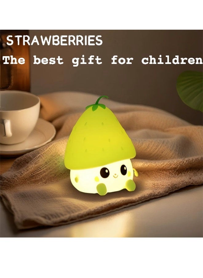 Green Berry Silicone Night Light | Cute Strawberry LED USB Rechargeable Bedside Lamp | 15H Long-Lasting Nursery Gift - Image 2