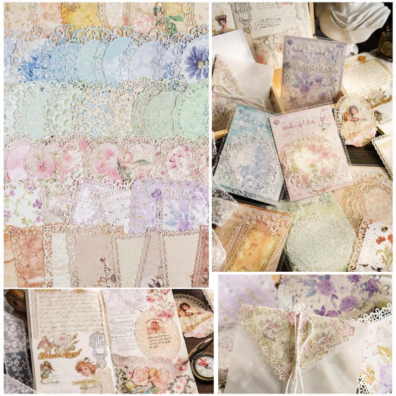 Maxleaf 60Pcs Lace Edged Flower Scrapbook Paper for Letter Writing Vintage Decorative Paper Scrapbooking Supplies DIY Planners Aesthetic Bullet Collage Stationery Paper - Image 5