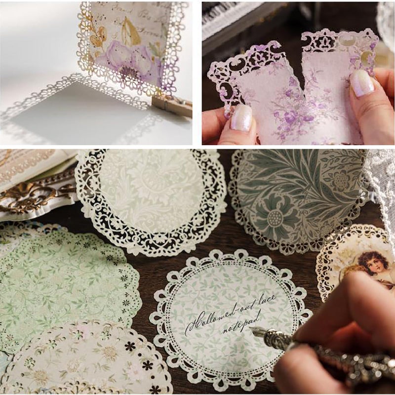 Maxleaf 60Pcs Lace Edged Flower Scrapbook Paper for Letter Writing Vintage Decorative Paper Scrapbooking Supplies DIY Planners Aesthetic Bullet Collage Stationery Paper - Image 4